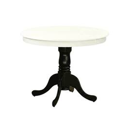 FurniFact - Linen White Round Pedestal Dining Table - White & Black