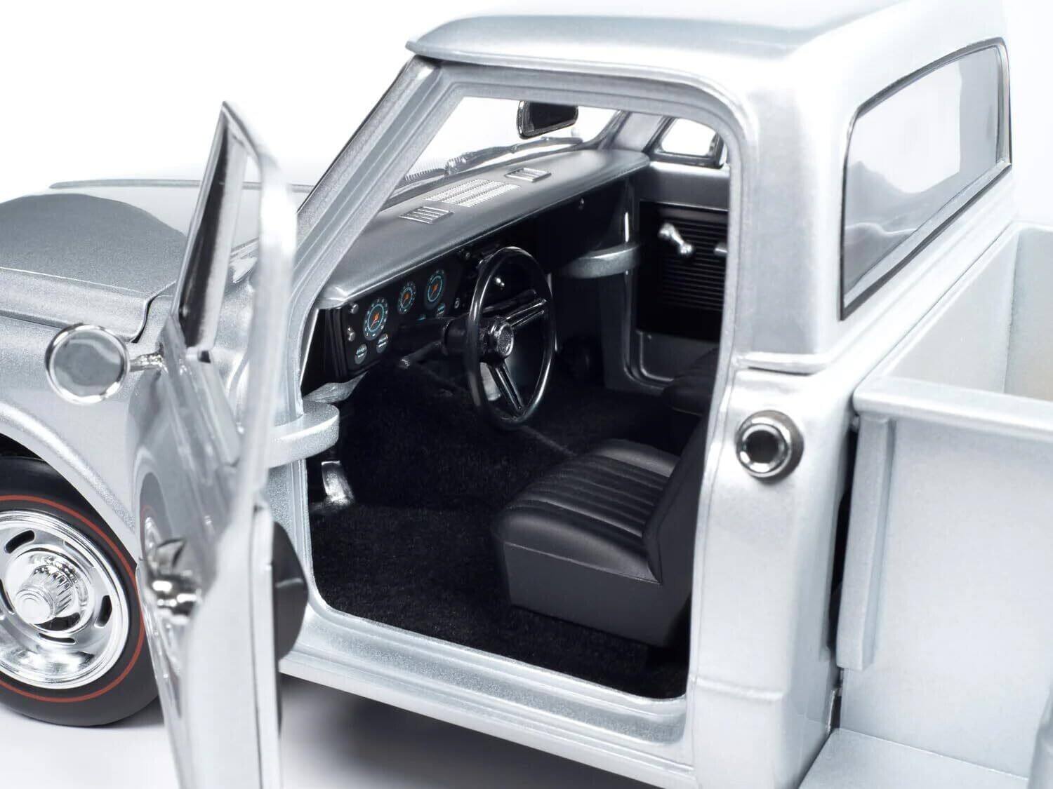 Alt View 2. PopMarket - Auto World 1968 Chevy C10 Pickup Stepside - Silver Custom 1/18 Scale Diecast   - COLLECTIBLES - Multicolor.