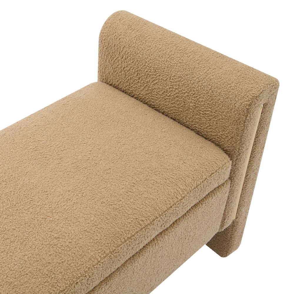 Alt View 4. Ropilly - Modern Teddy Bed End Bench with Storage, Upholstered Foot Rest Stool, Comfy Window Vanity Bench with Arms - Coffee.