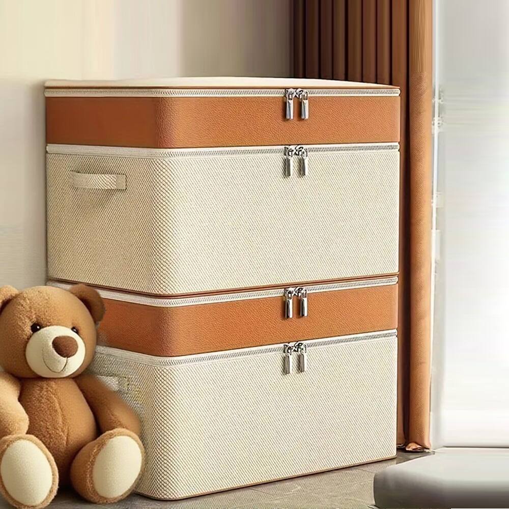 Auledio - 2PACK Large Storage Box with Lid - Versatile, Collapsible Organizer for Clothes, Quilts & More - Beige