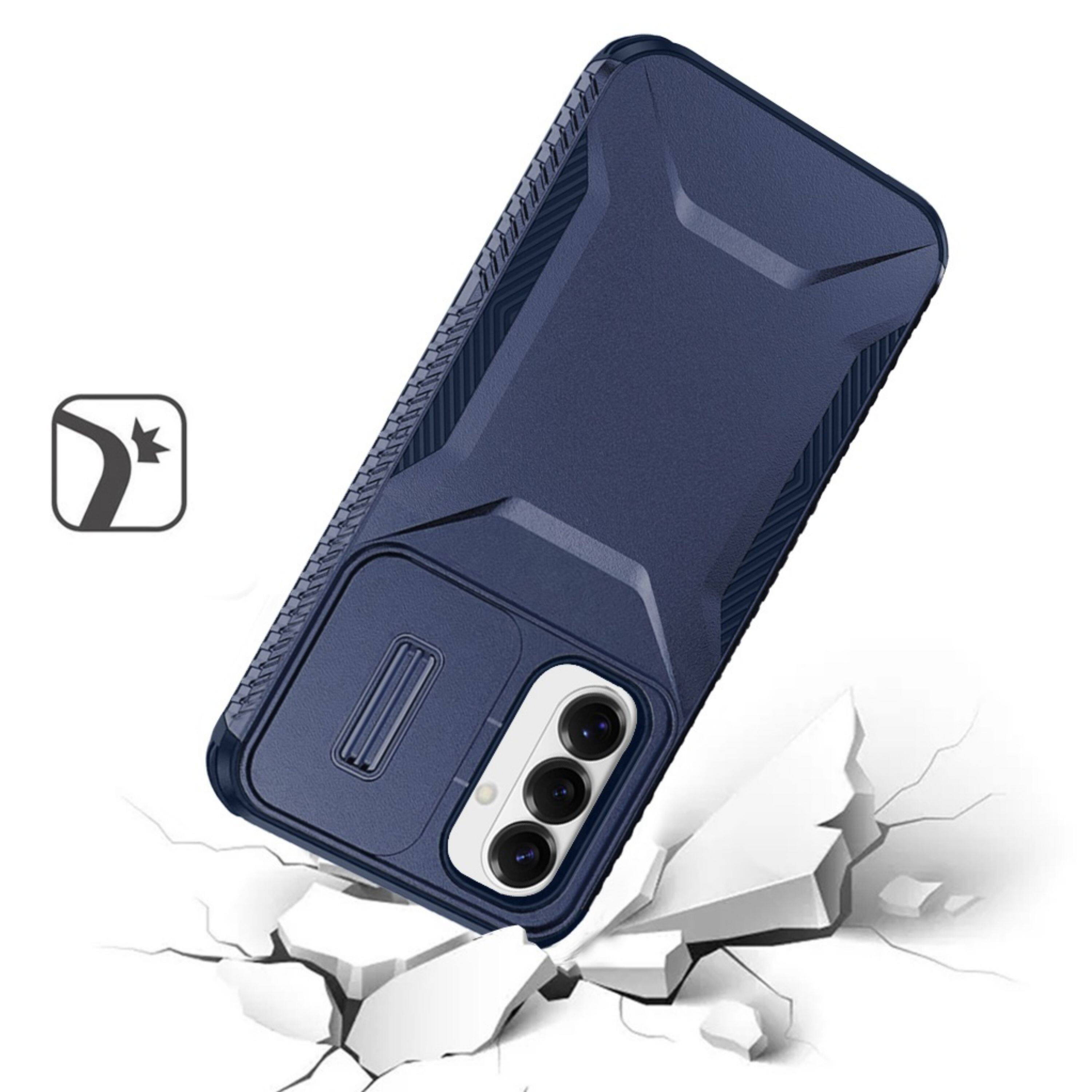 Left. Kitcheniva - Rugged Side Grip Sliding Rear Lens Cover Plus Tempered Glass For Samsung S26 FE Dark Blue - Dark Blue.