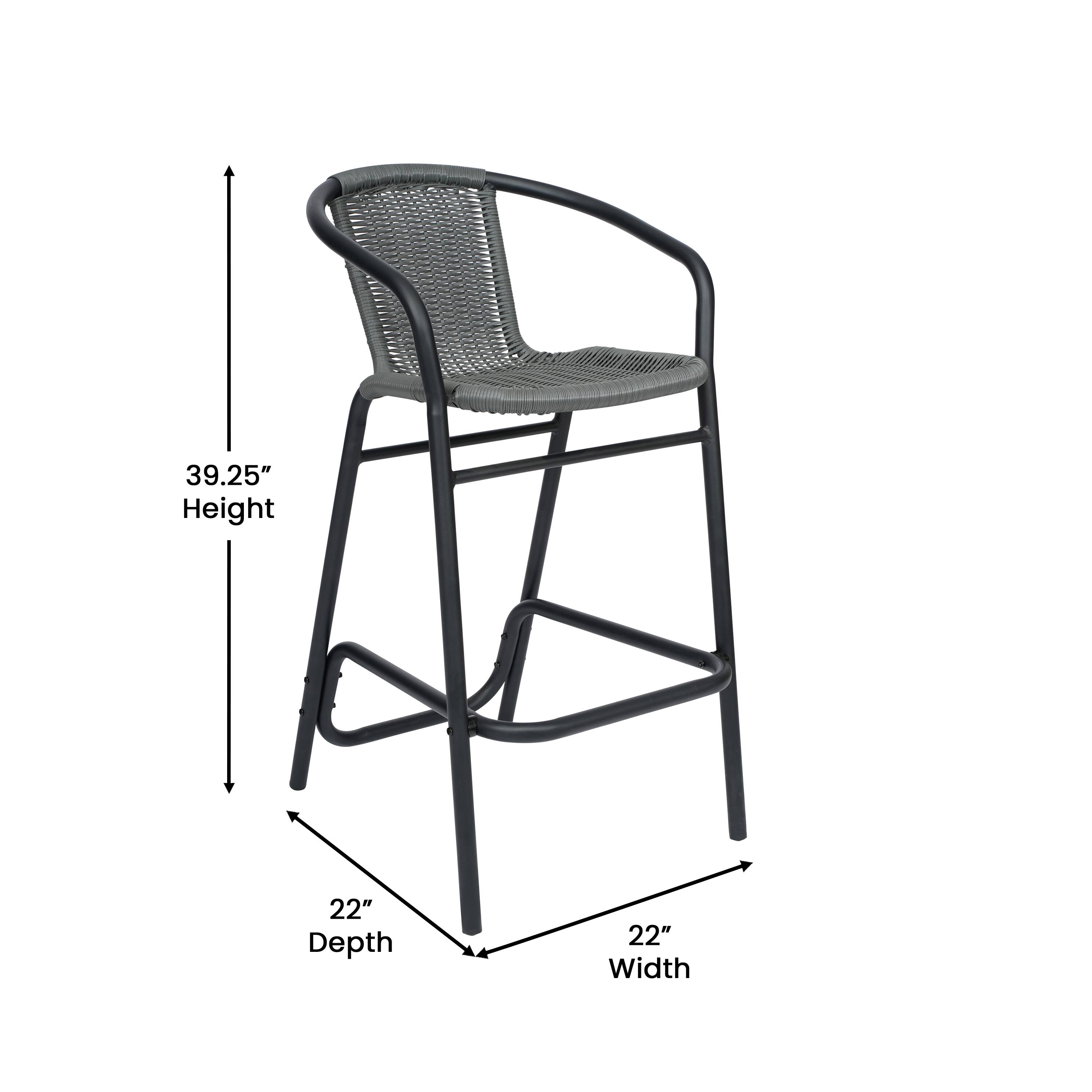 39.25" Height, 22" Depth, 22" Width