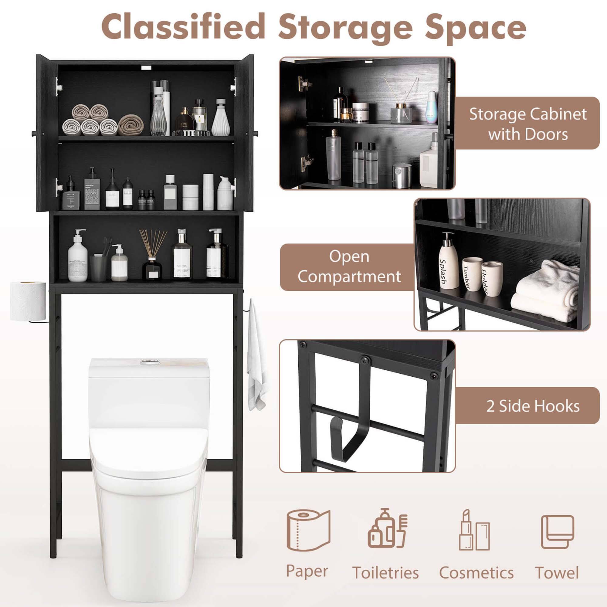 Classified Storage Space

- Storage Cabinet with Doors
- Open Compartment
- 2 Side Hooks

Paper, Toiletries, Cosmetics, Towel