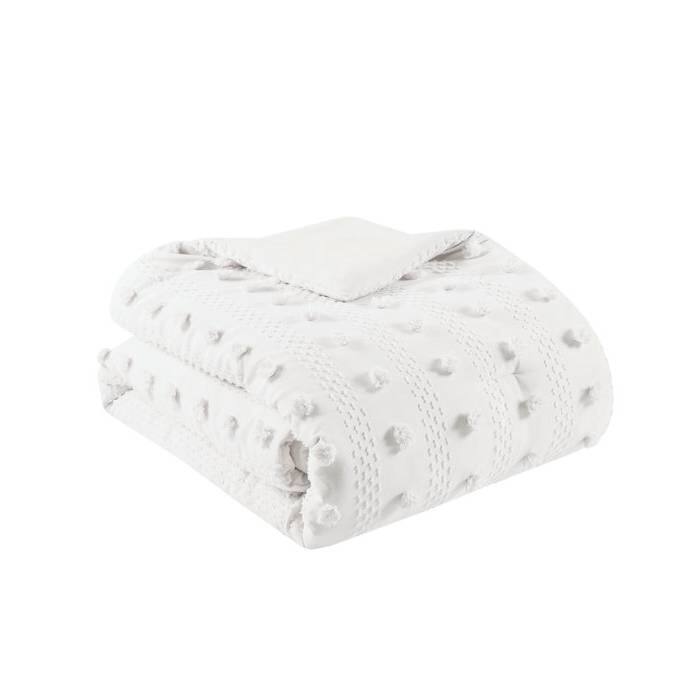 Back. Hivvago - Twin/Twin XL 2-Piece Ivory Pompom Microfiber Comforter Set - White.