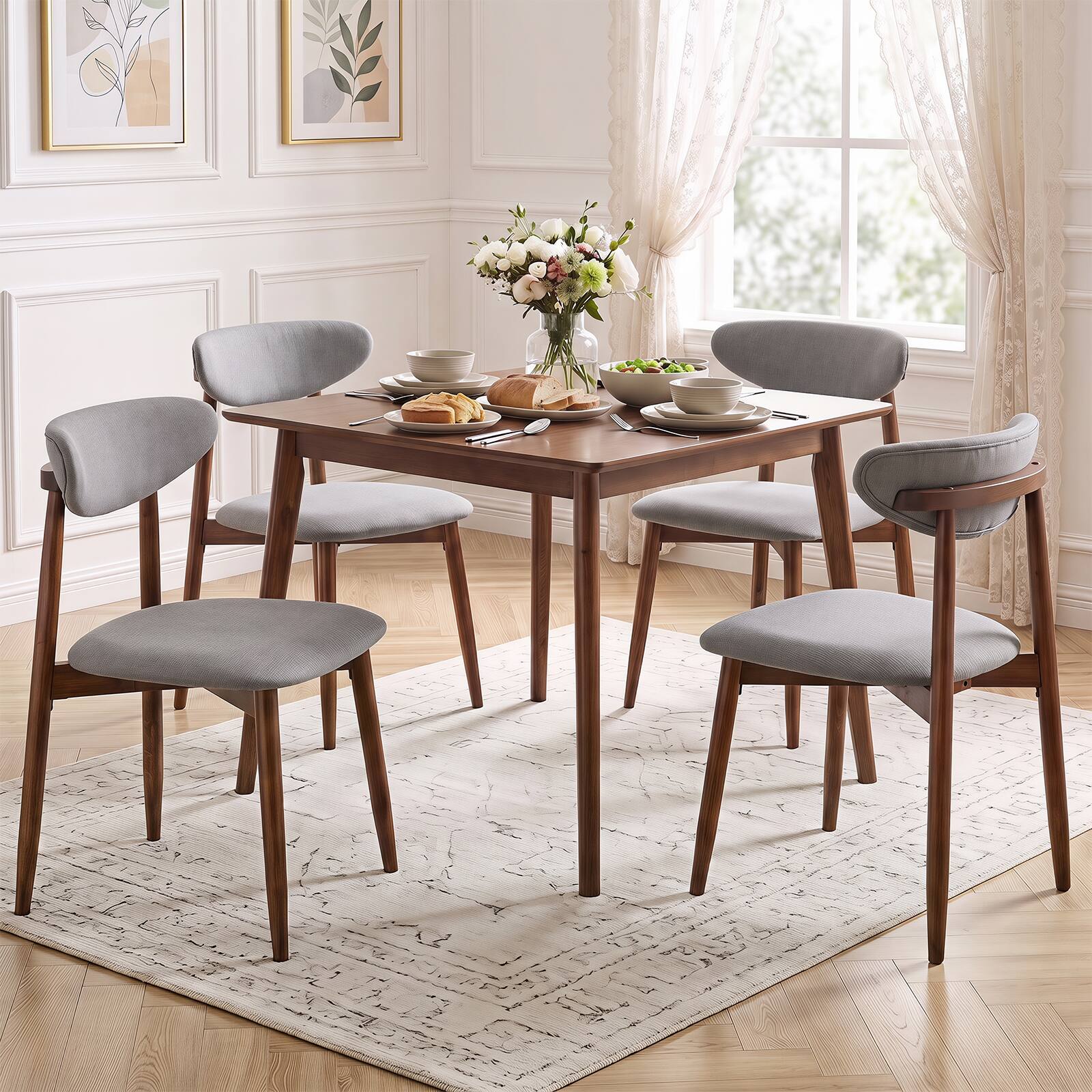 Alt View 3. Costway - Costway 2 PCS Dining Chairs Fabric Upholstered Kitchen Chairs with Curved Backs Padded Seats - Gray + Walnut.