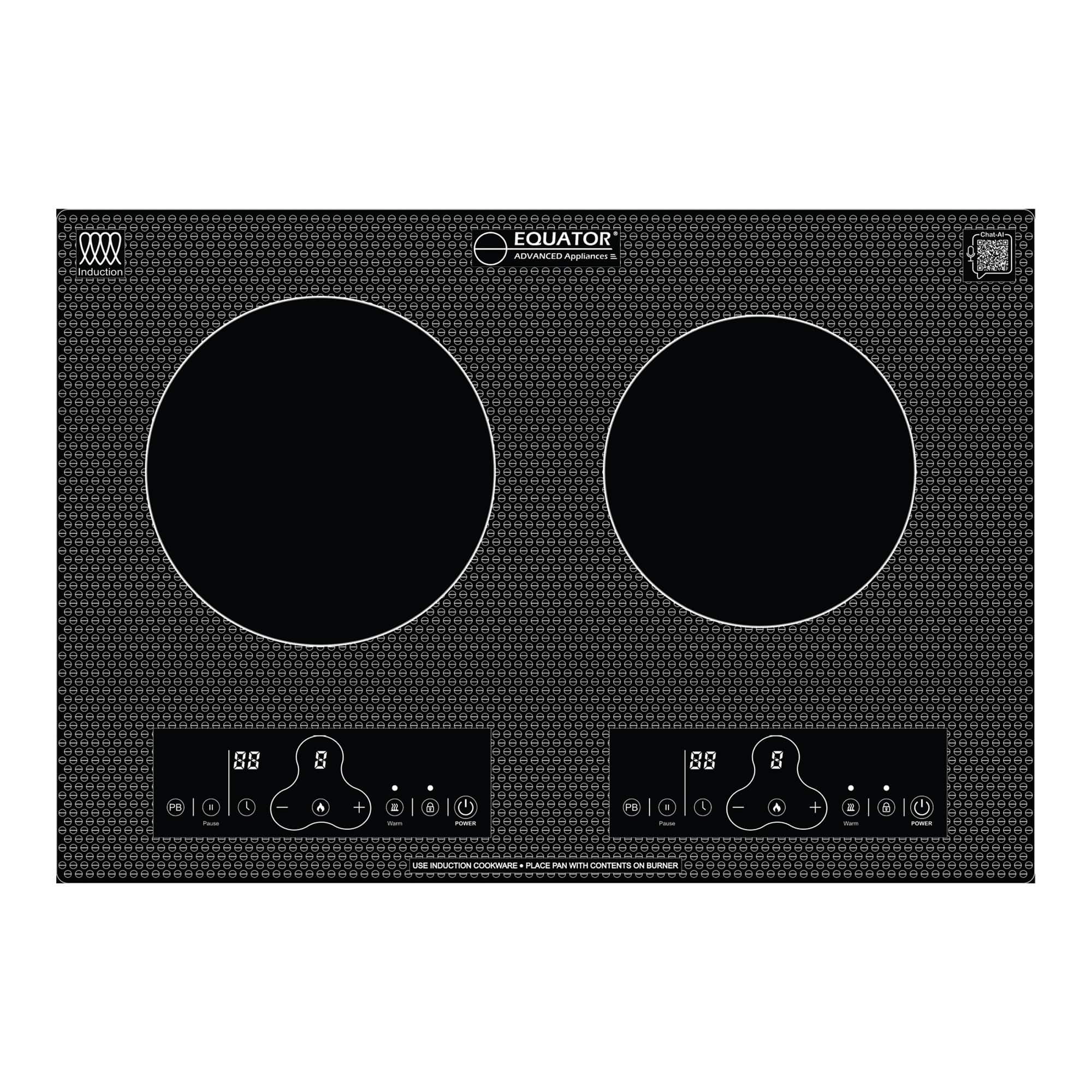 Equator - 20" Built-In/Freestanding 2 Burner HORIZONTAL Induction Cooktop 110V - Black