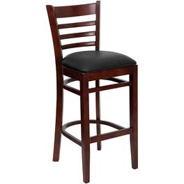Emma + Oliver - Ladder Back Wooden Restaurant Dining Barstool - Black Vinyl Seat/Mahogany Wood Frame