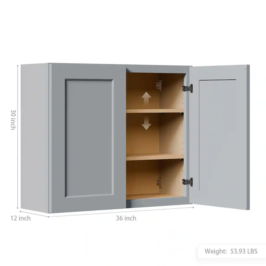 Boyel Living Shaker Wall Cabinet with Double Door 36 in L x 12 in W x ...