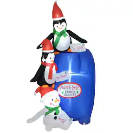 Homcom - 6ft Christmas Inflatable North Pole Mailbox with Penguins/Snowman, LED Yard Decor - Multi-colored