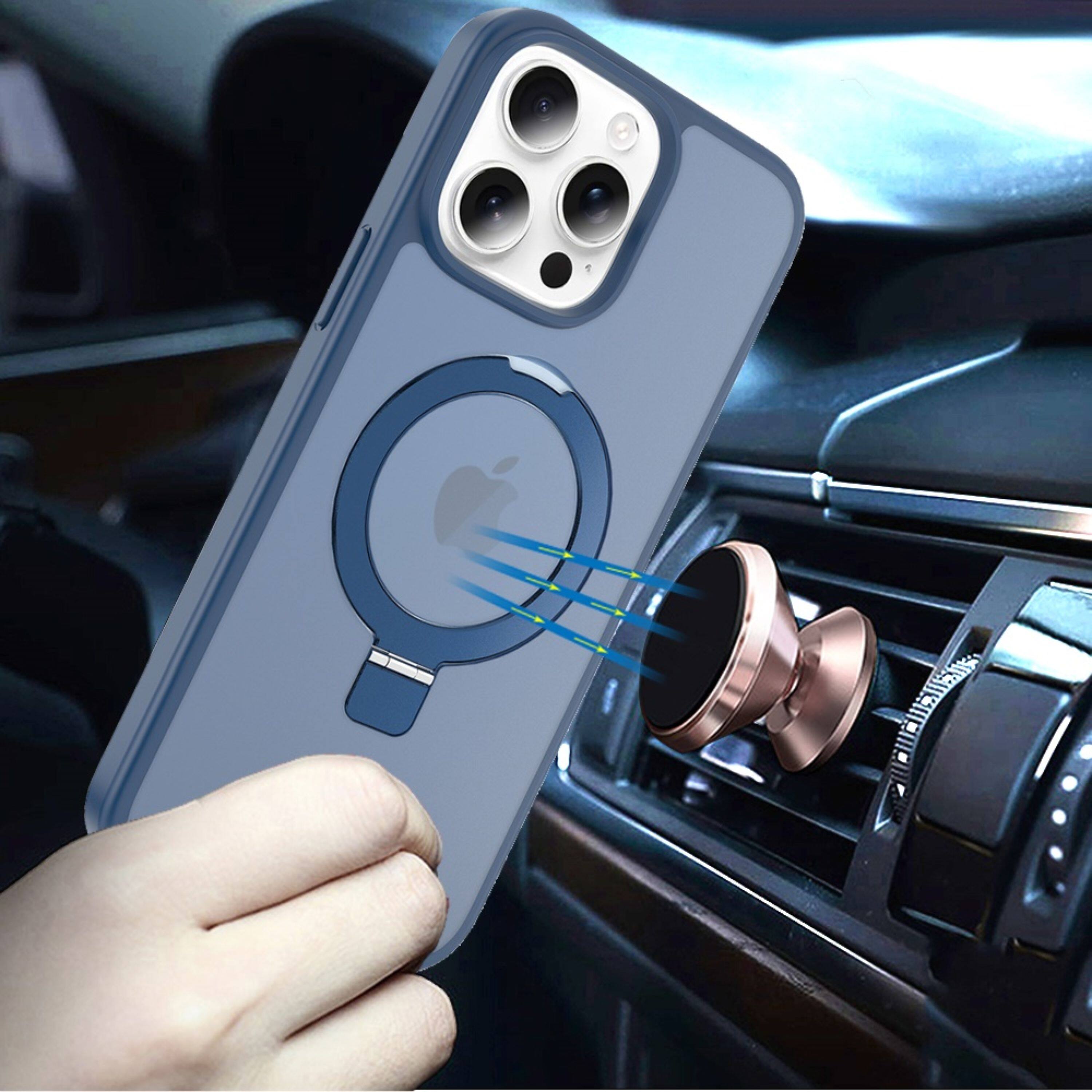 Angle. Kitcheniva - Metal Circle Ring Stand Rugged Plus 2 Tempered Glass For iPhone 15 Pro Max Case Blue - Blue.