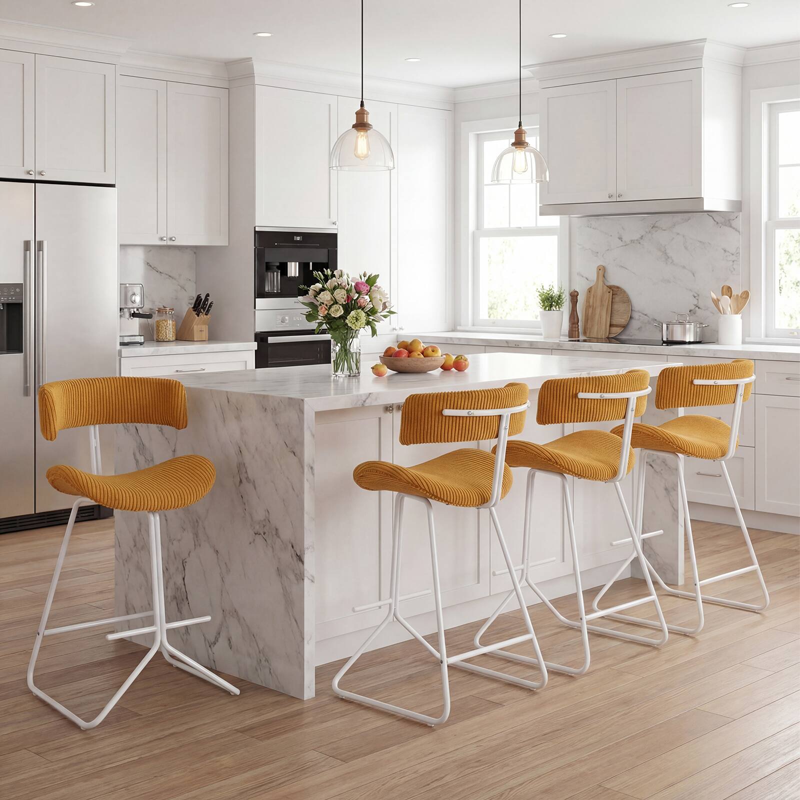 Alt View 4. Costway - Costway Counter Height Stools Set of 2 with Curved Back, Padded Seat, Metal Legs, Footrest - Orange + White.