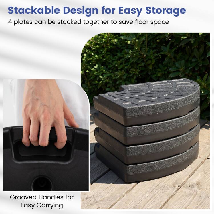 Stackable Design for Easy Storage  
4 plates can be stacked together to save floor space  

Grooved Handles for Easy Carrying