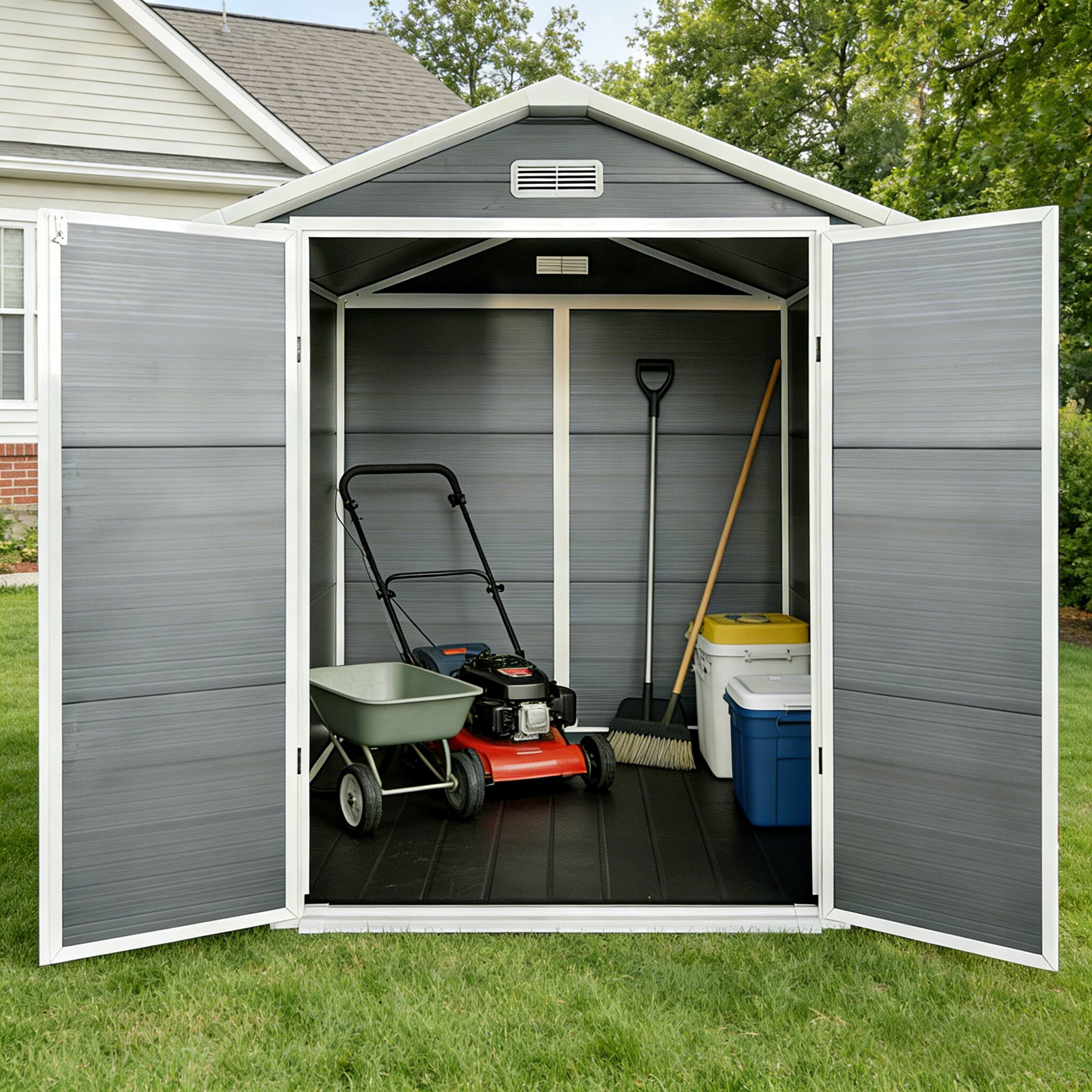 Alt View 7. Loheer - Loheer 6x6 Ft Plastic Outdoor Storage Shed Resin Garden Shed with Floor and Lockable Door Gray.