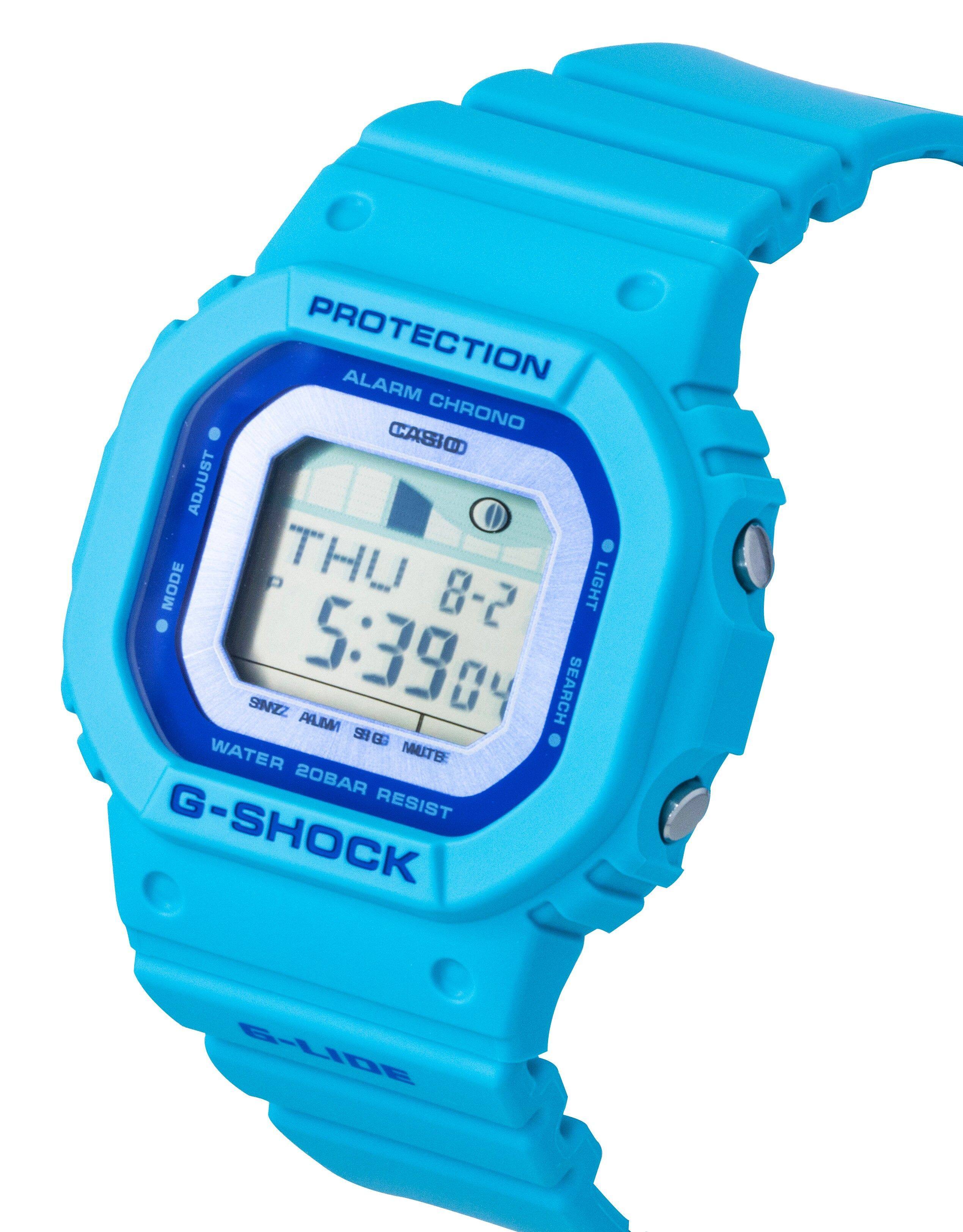 PROTECTION ALARM CHRONO CASIO ADJUST MODE THU 5-8 LIGHT SNZZ 5:39.04 MALAA SEARCH SBGG WATER 20BAR RESIST G-SHOCK G-LIDE
