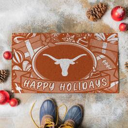 Evergreen Enterprises - Texas Longhorns 28" x 16" Happy Holidays Christmas Turf Door Mat - Multicolor