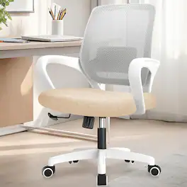 Refined Abode Design - Stylish Modern Premium High Office Desk Computer Adjustable Swivel With Swivel Durable Mesh - Beige