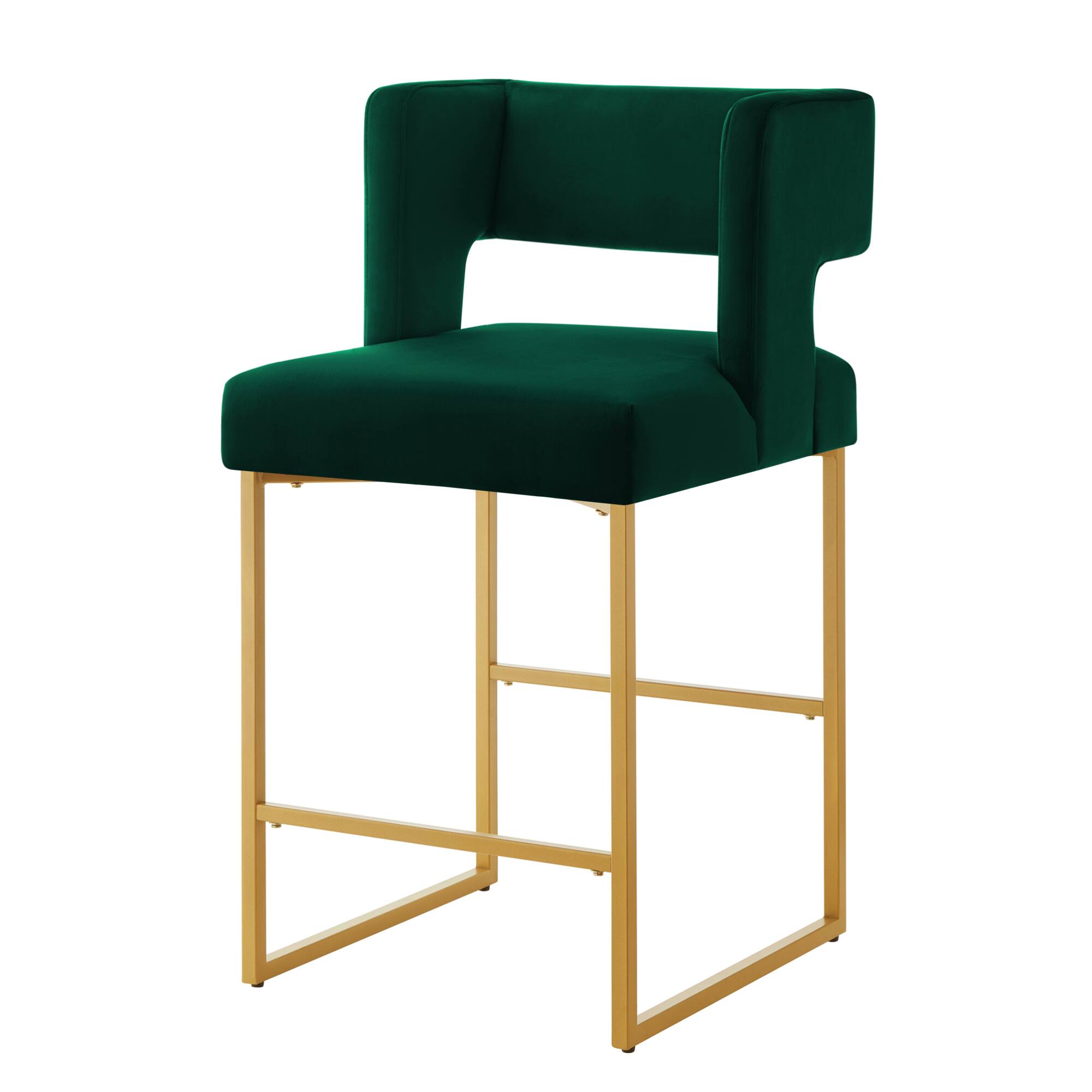Left. GOODSILO - Contemporary Square Backrest Counter Height Bar Stools Set of 2 with Sturdy Metal Legs for Kitchen Islands - Emerald.