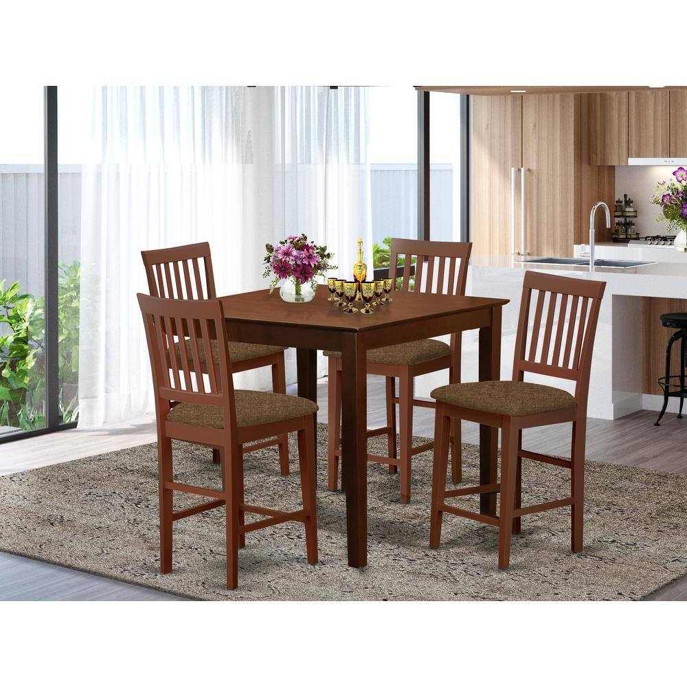 Left. East West Furniture - VERN5-MAH-C 5 PC Counter height Table set-Square counter height Table and 4 counter height Chairs - Mahogany.