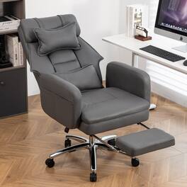LUCKY ONE - Tech Leather Swivel Office Chair w/ 155° Recline, Headrest and Hidden Footrest - Dark/Grey