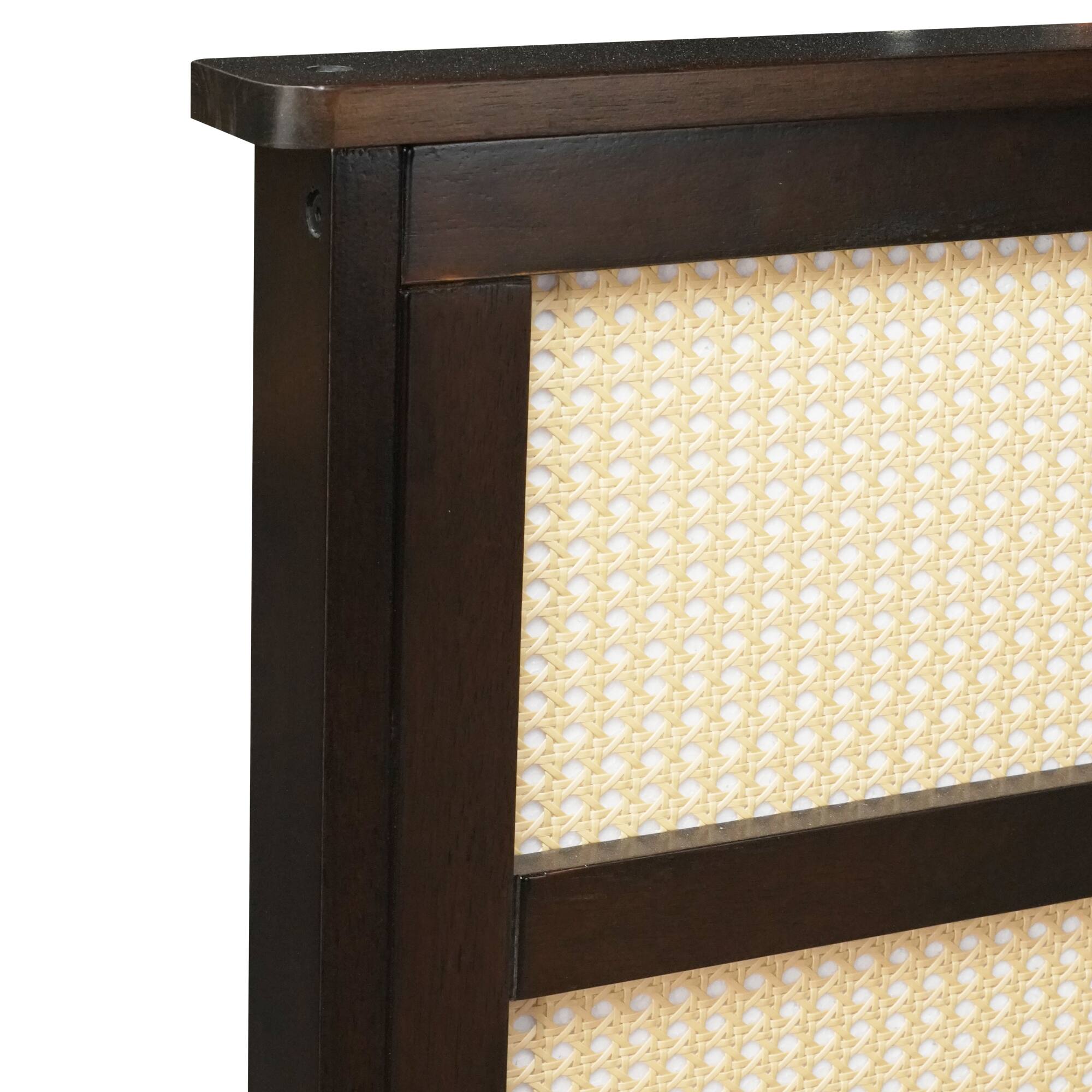 Angle. GOODSILO - Full Size Bed with Rattan Headboard and Two Storage Drawers, Solid Wood Frame with Enhanced Support Slats - Espresso.