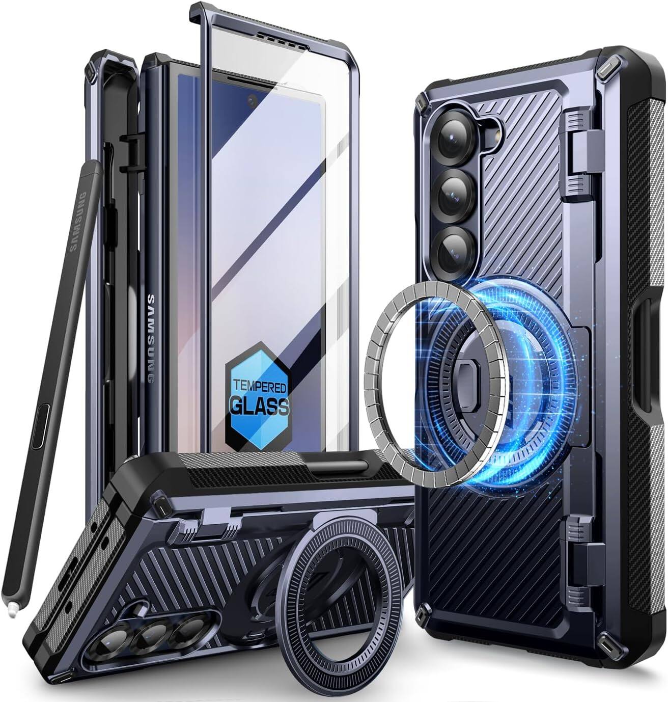 SUPCASE - UB Pro MAG Rugged Case for Galaxy Z Fold6 Rugged Case w/ S-Pen Holder – 15ft Drop Tested, MagSafe Compatible - Dark Blue