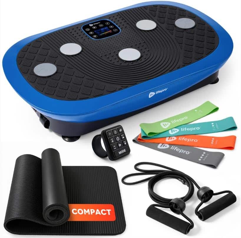 LifePro - Rumblex Plus Mini 4D Vibration Plate Exercise Machine, 3-Motor Vibrating Plate with 60 Speeds & Bands - Blue