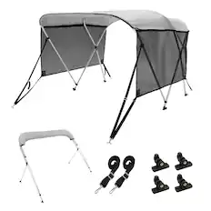 Front. VEVOR - 3 Bow Bimini Top Boat Cover, Detachable Mesh Sidewalls, 600D Polyester Canopy with 1" Aluminum Alloy Frame - Gray.