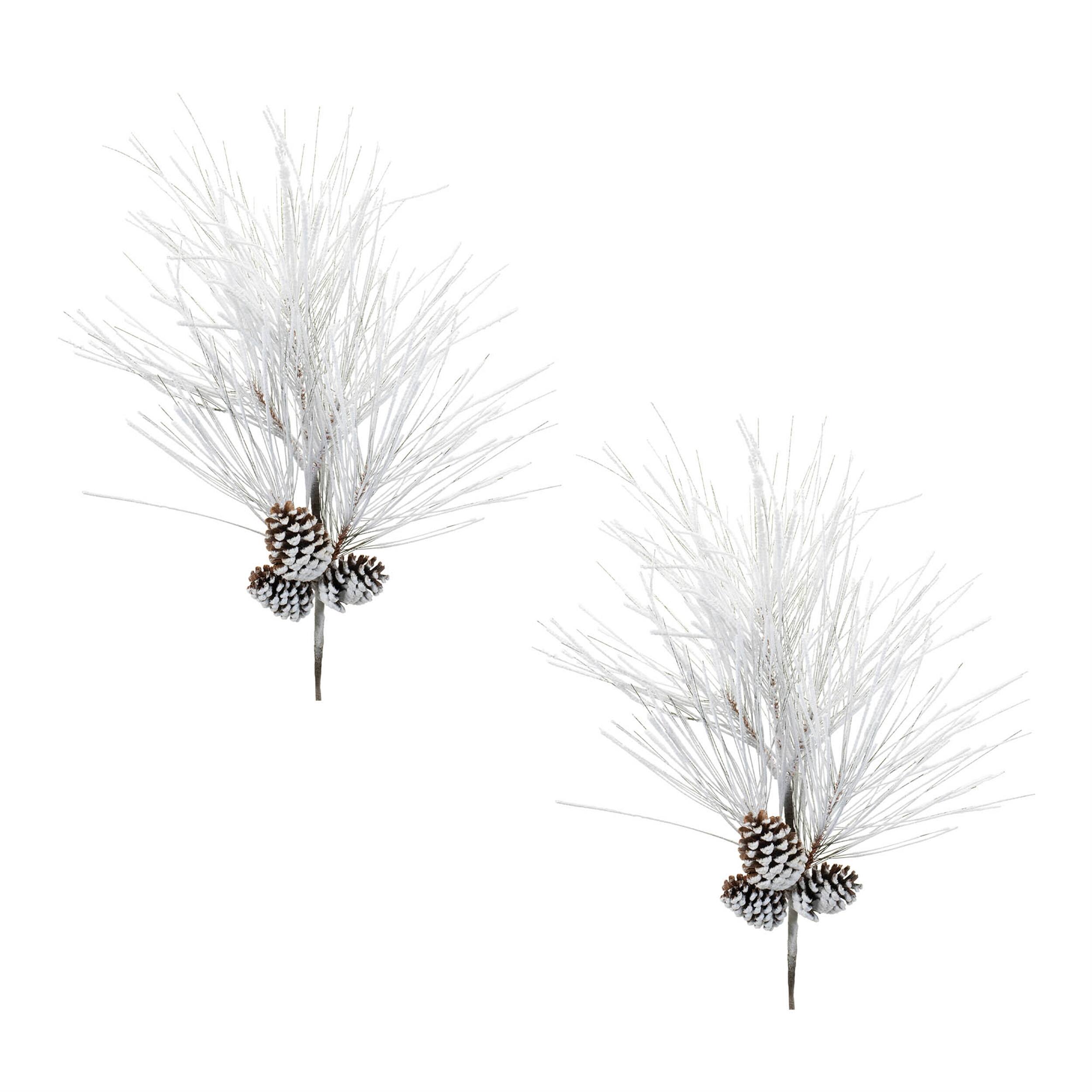 Alt View 1. BreeBe - Flocked Long Neddle Pine Spray (Set of 2) - White, Brown.