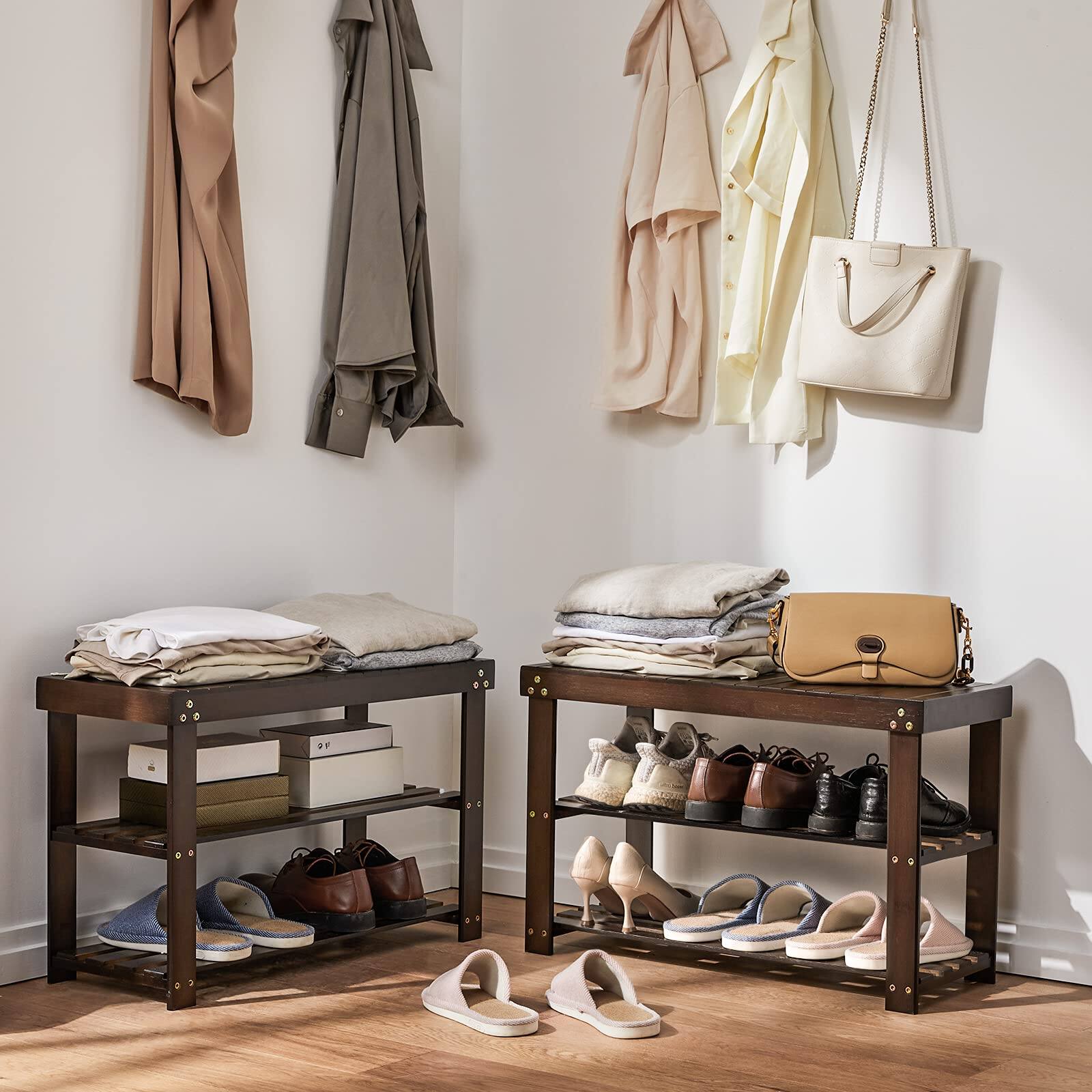 Reds Spade Pipishell Bamboo Shoe Rack Bench 3 Tier Sturdy Shoe Bench ...
