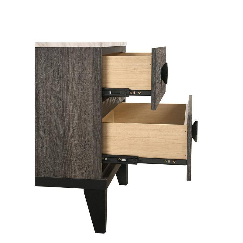 Alt View 1. Best Quality Furniture - Madelyn night stand in Rustic Gray Walnut and Faux Marble Top - Gray.