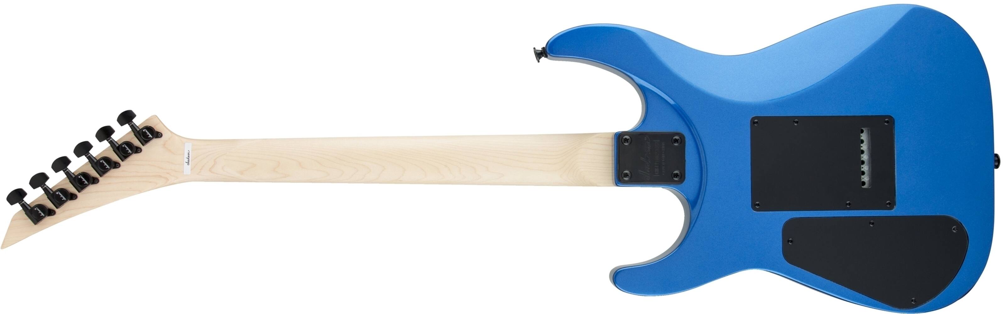 Left. Jackson - Jackson JS Series Dinky Arch Top JS22 DKA, Metallic Blue Electric Guitar.