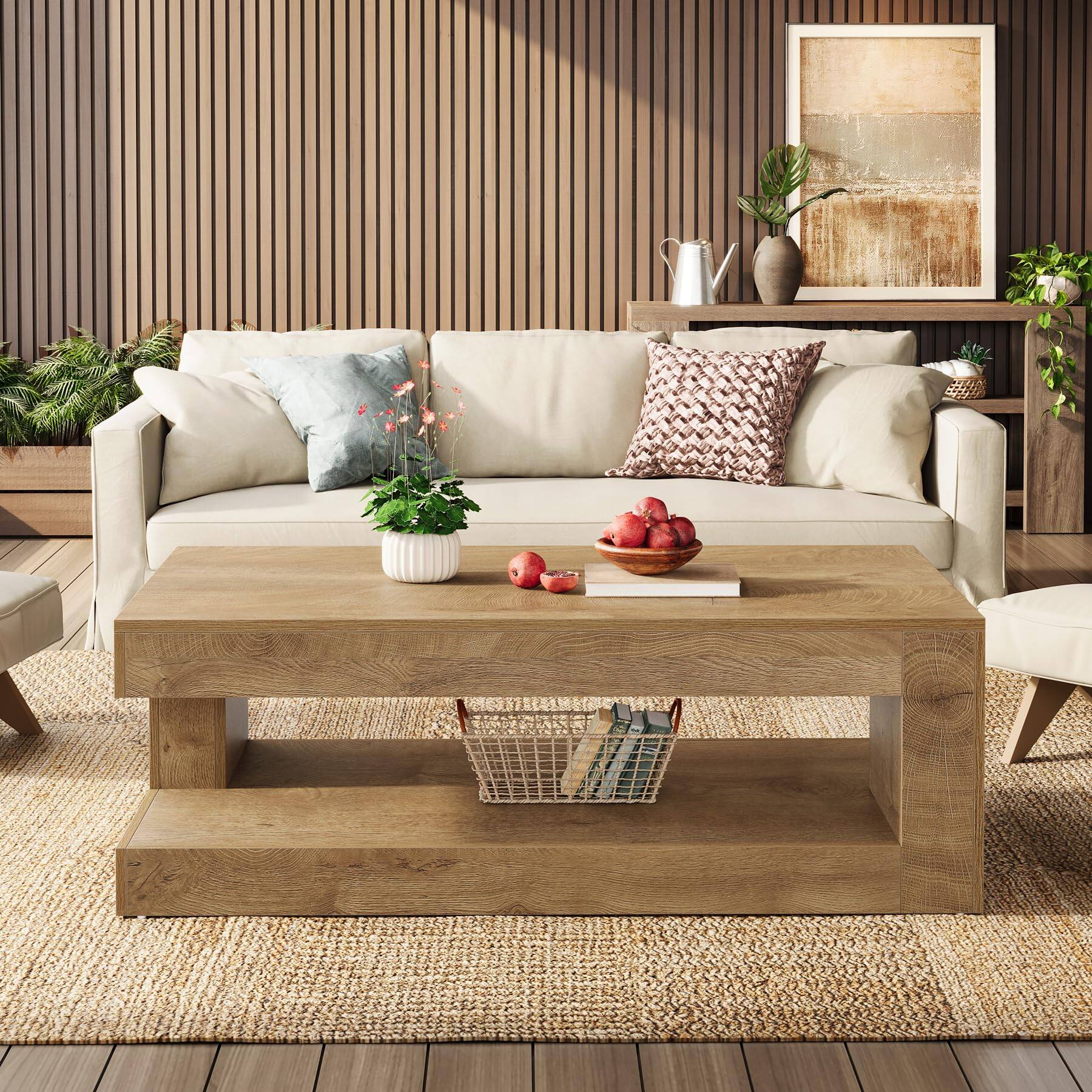 Left. Tribesigns - Coffee Table for Living Room, 47.24" Center Tea Table - Natural Wood - Rectangle.
