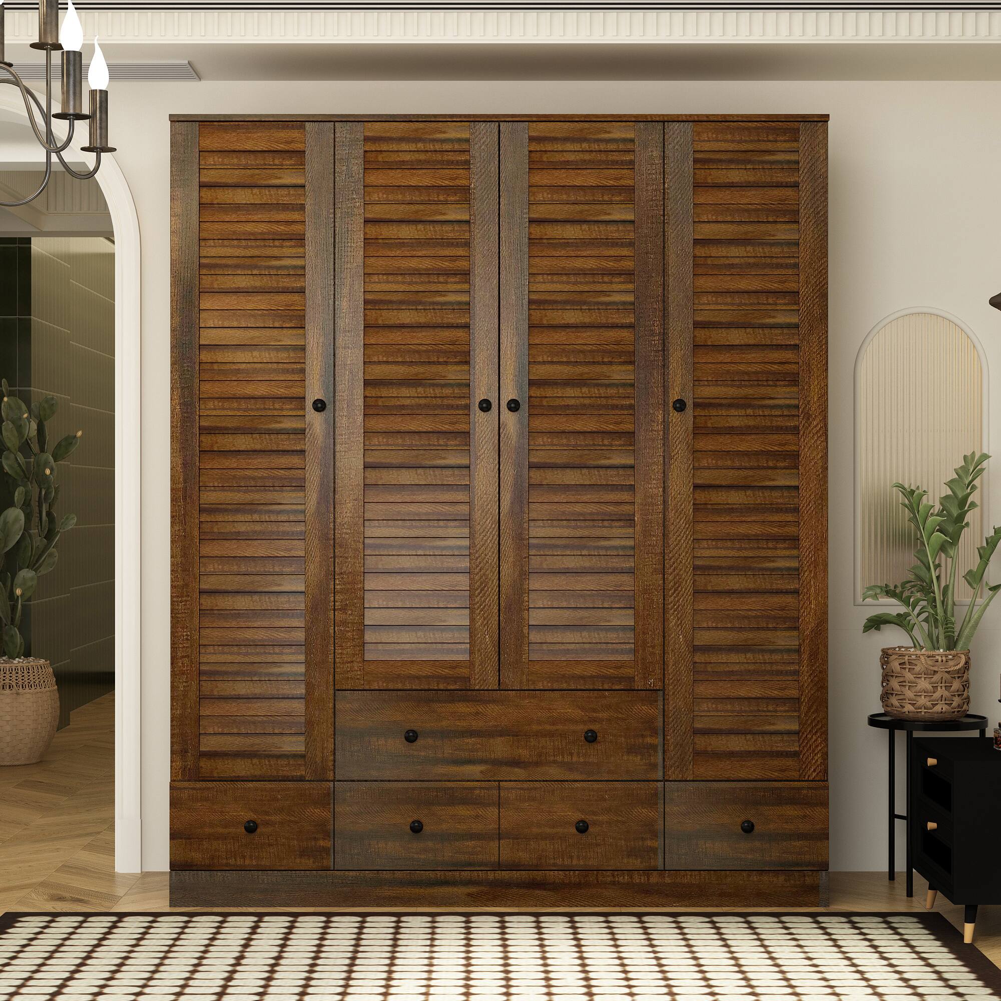Alt View 2. FUFU&GAGA - FUFU&GAGA Wooden Shutter - Door Wardrobe: Timeless Storage for Organized Living - Brown.
