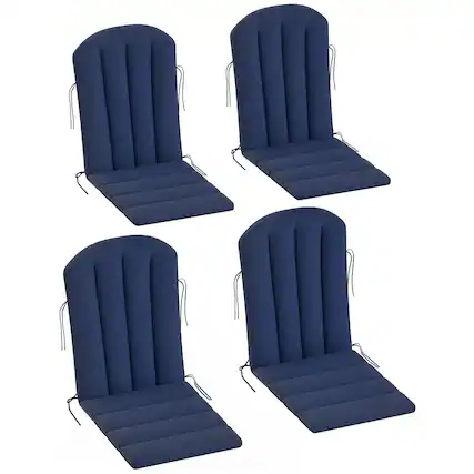 Front. Outsunny - of 4 Outdoor Chair Cushions, High Back Adirondack Chair Cushion with Ties, High-Density Foam - Navy Blue.