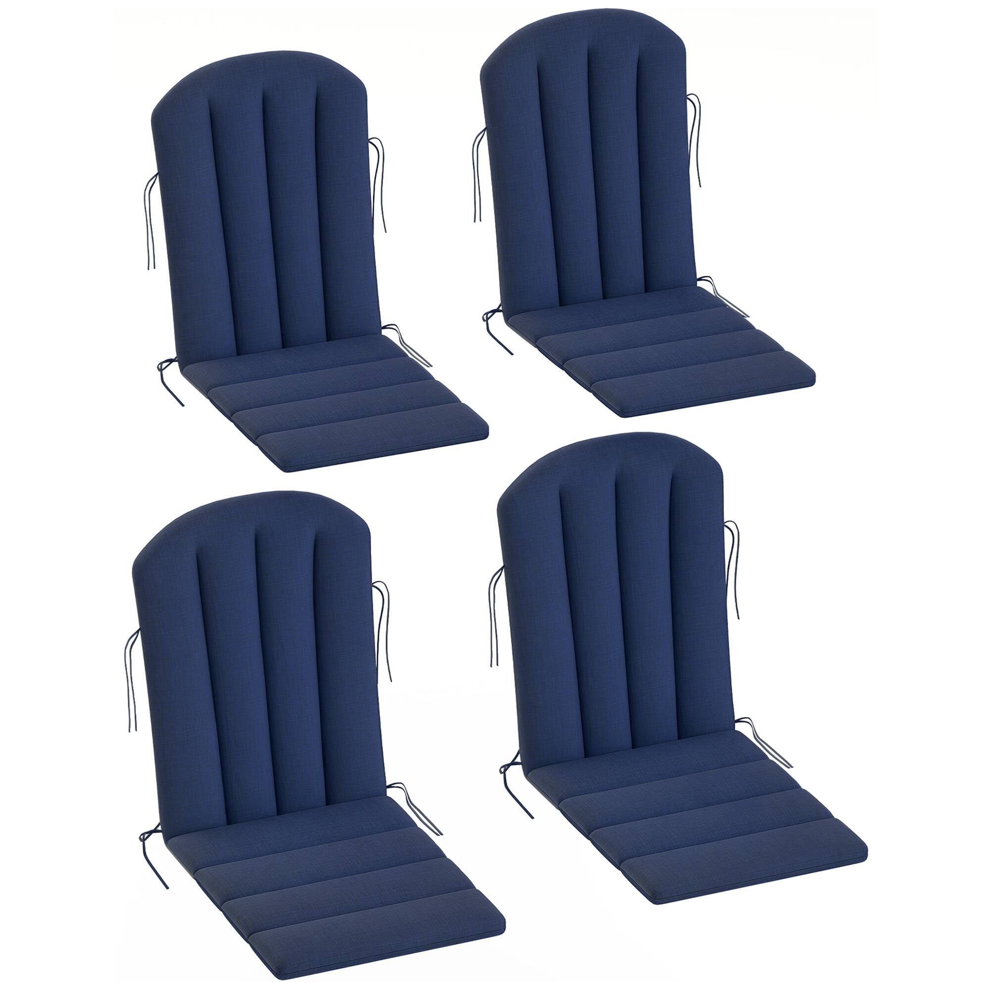 Front. Outsunny - of 4 Outdoor Chair Cushions, High Back Adirondack Chair Cushion with Ties, High-Density Foam - Navy Blue.