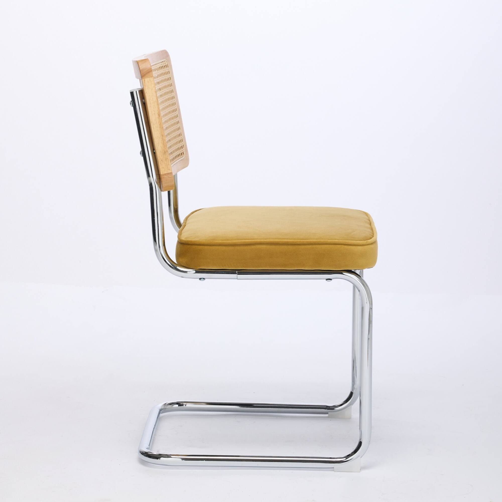 Alt View 1. GOODSILO - Mid Century Modern Dining Chairs Set of Two with Velvet Upholstery and Cane Back - Gold.