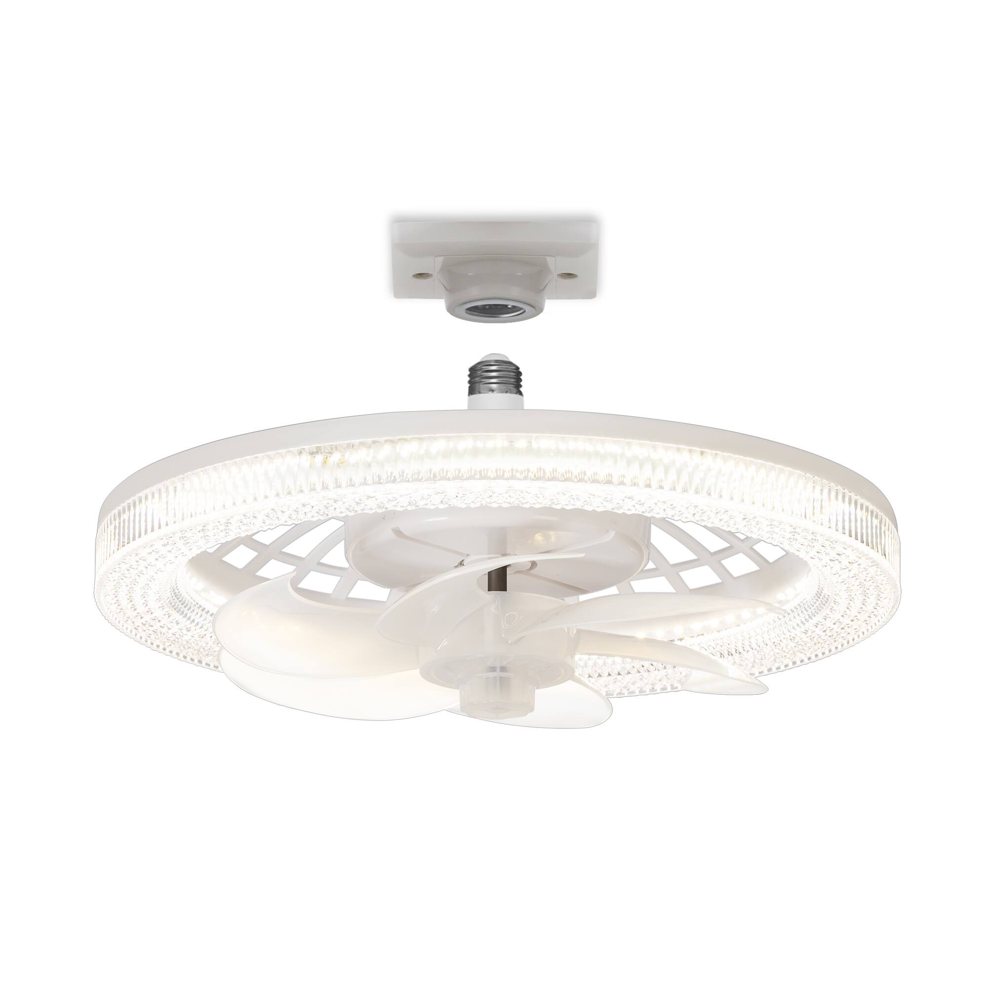Angle. Breezary - 13-Inch Multi-Directional Ceiling Fan, 3-Color Light, 7 ABS Blades, DC Motor, 6-Speed Remote & Memory Function - Matte White.