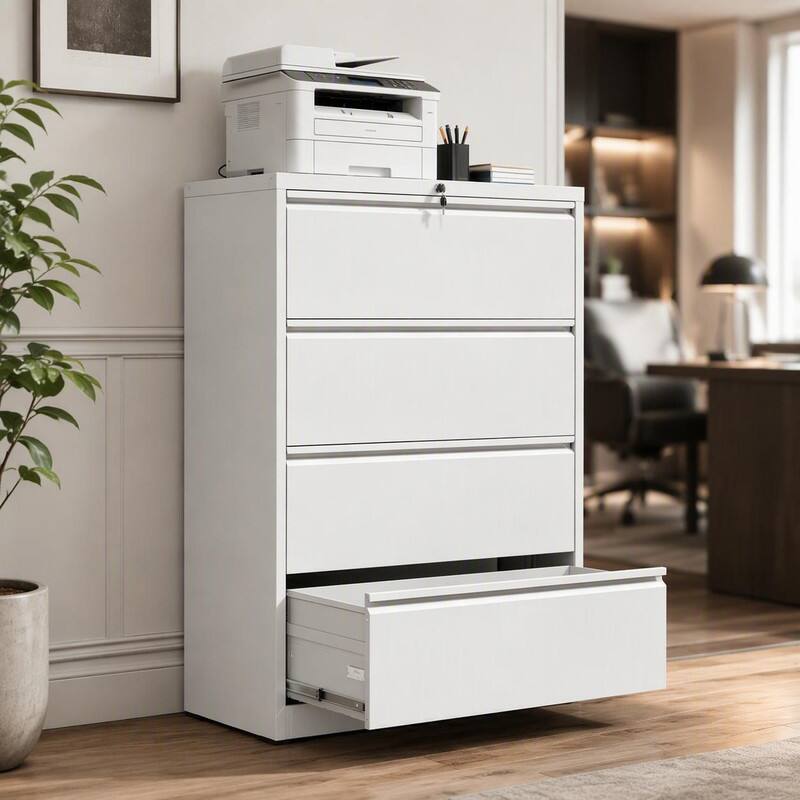 Front. RYHNUYNE - 4 Drawer Lateral Locking File Cabinet 35 Inch Wide Metal Filing Cabinet for Home Office.