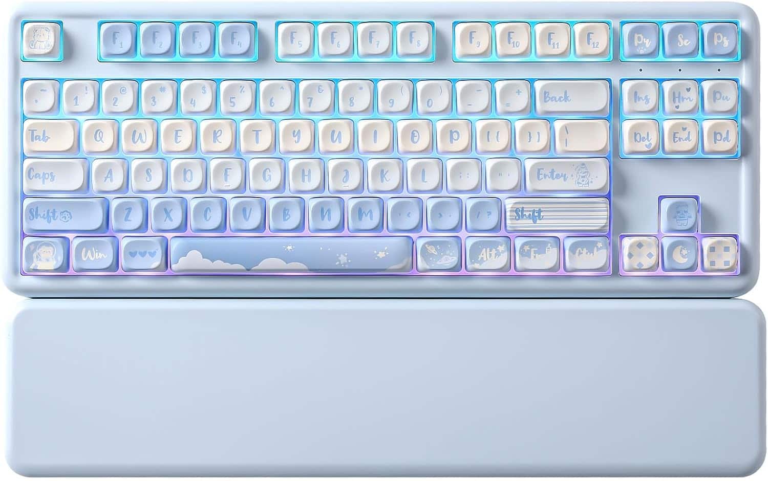 Wikistore - B87 Wireless Mechanical Keyboard,QMK/VIA Programmable,Hot Swap Gasket Mount RGB Backlit Gaming for Win/Mac,Milk V2 - Blue