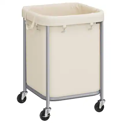 Front. Songmics Home - 45-Gallon (170 L) Laundry Basket with Wheels - Cream White and Metallic Silver.