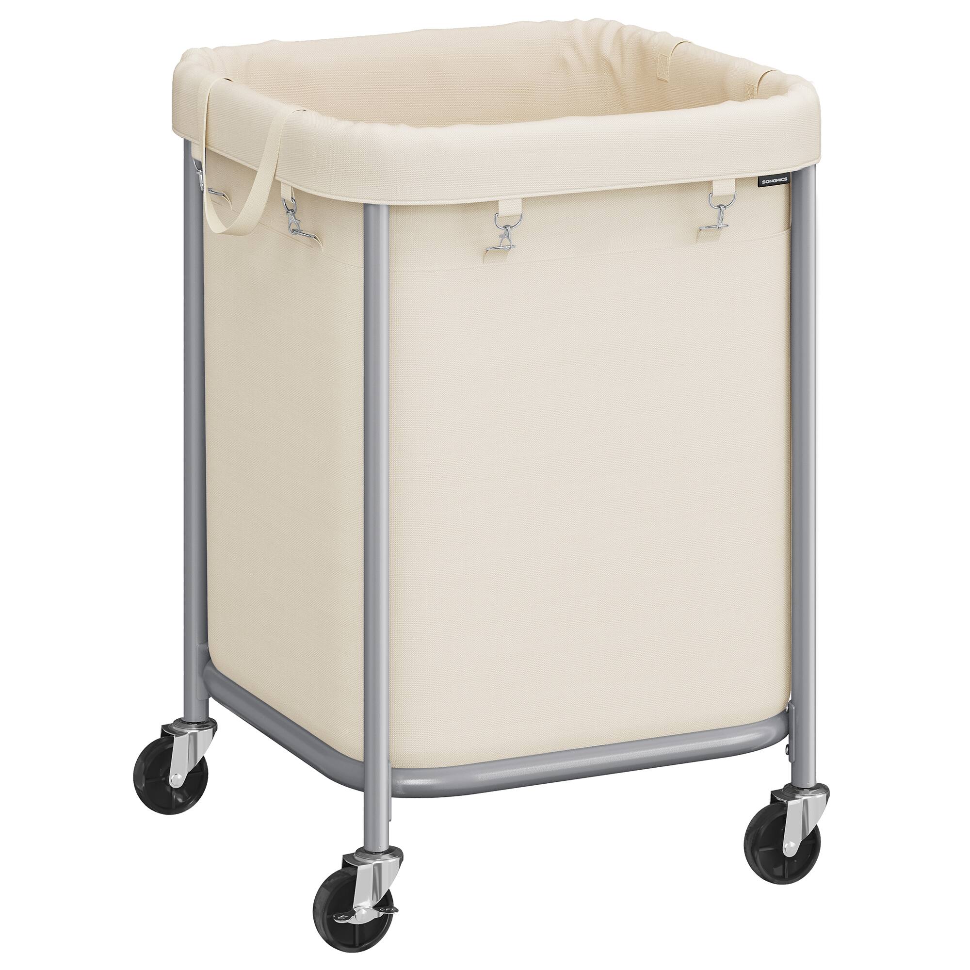 Front. Songmics Home - 45-Gallon (170 L) Laundry Basket with Wheels - Cream White and Metallic Silver.