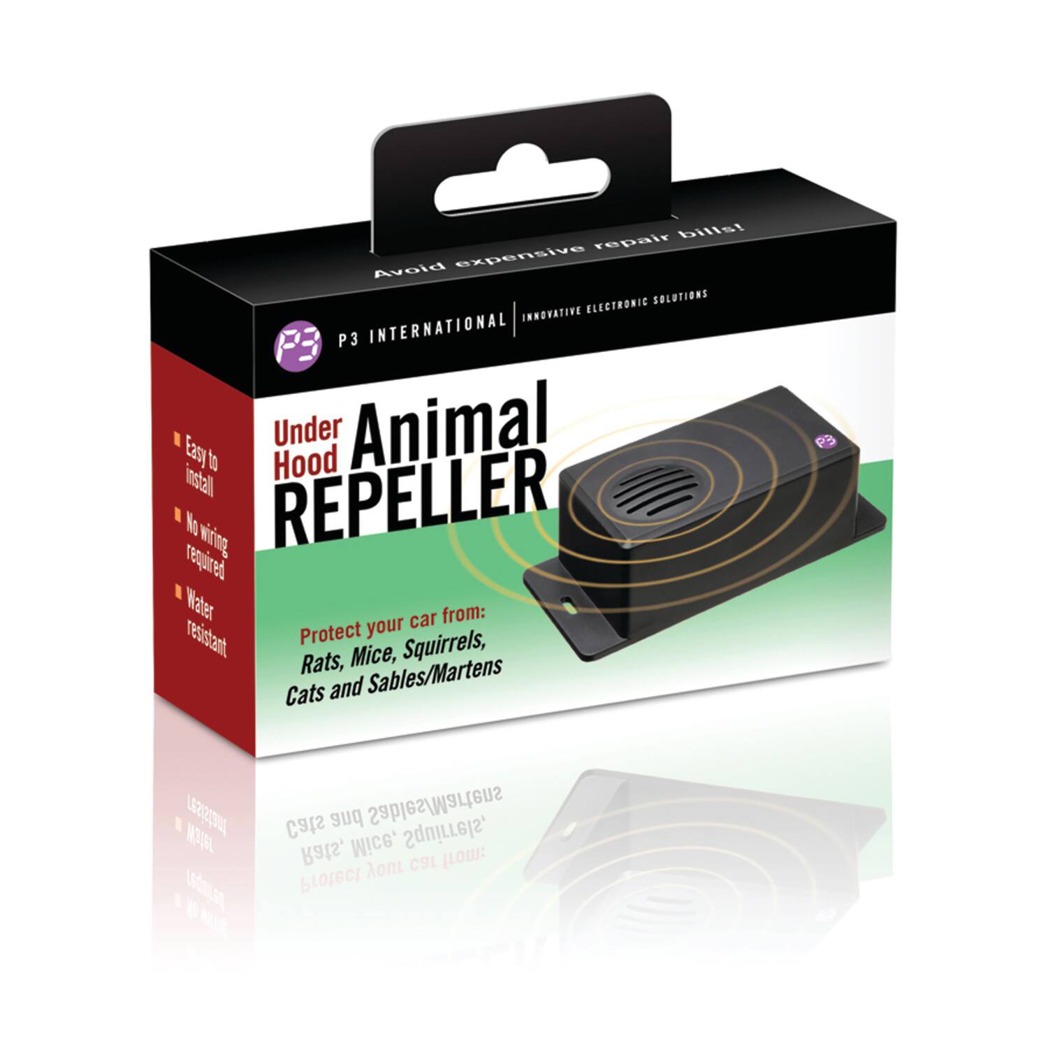 billst repair Avoid expensive SOLUTIONS INNOVATIVE ELECTRONIC P3 INTERNATIONAL Easy to Hood Under Animal REPELLER No wiring required Water car from: resistant Protect your Rats, Mice, Squirrels, Cats and Sables/Martens resistant J0 LGORLAN 1 NA Cats and Sables/Martens Mice, Squirrels, Rats, CgL (LOW  Protect

Corrected text:

Avoid expensive repair bills!  
INNOVATIVE ELECTRONIC SOLUTIONS  
P3 INTERNATIONAL  
Under Hood Animal REPELLER  
Easy to install  
No wiring required  
Water resistant  
Protect your car from:  
Rats, Mice, Squirrels, Cats and Sables/Martens