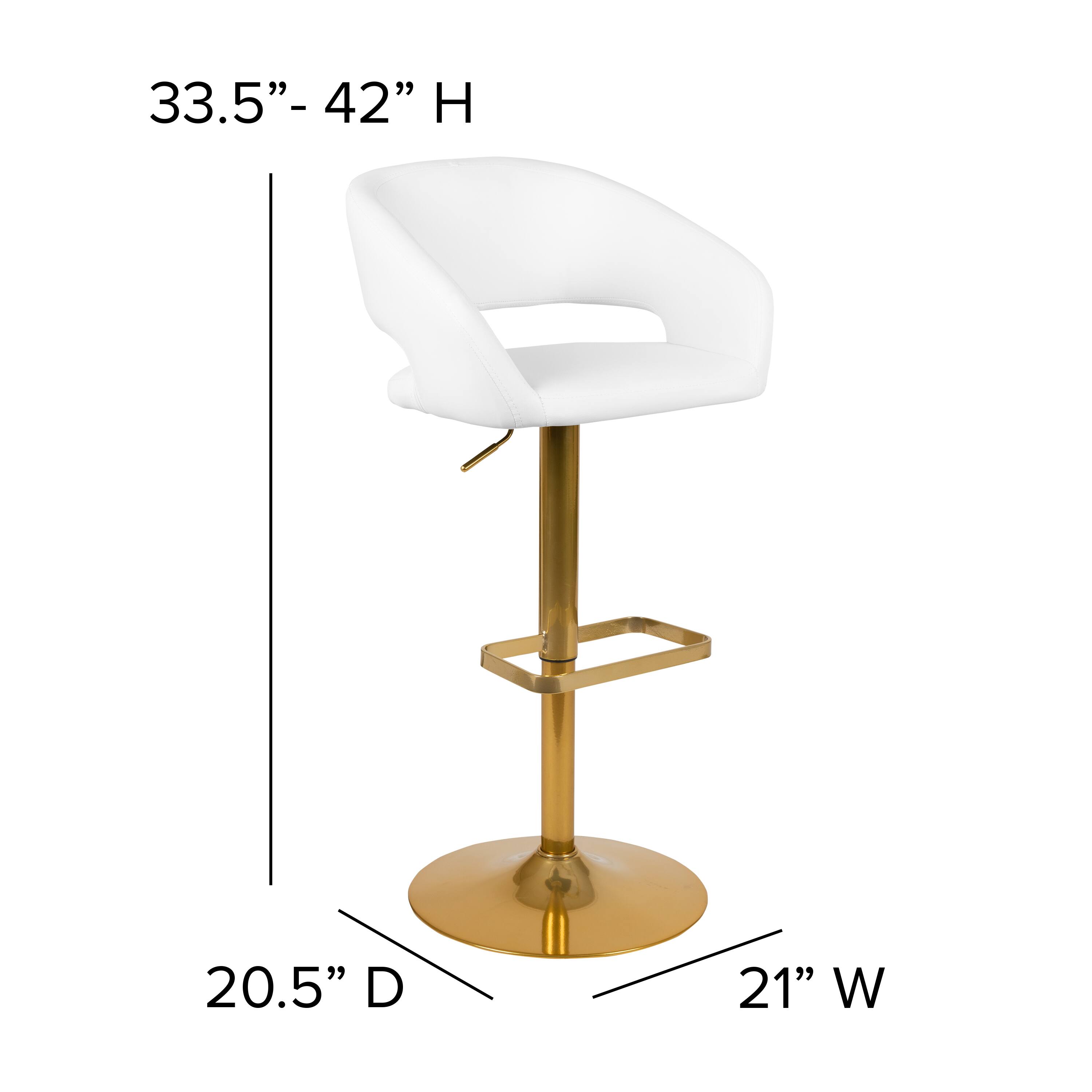 Alt View 13. Alamont Home - Erik White Vinyl Adjustable Height Barstool with Rounded Mid-Back and Gold Base - White.
