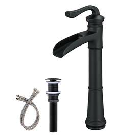Waterfall Single Handle Single Hole Vessel Bathroom Faucet with Pop-up Drain