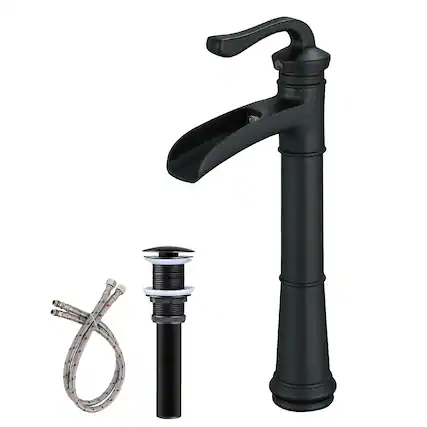 Front. Boyel Living - Waterfall Single Handle Single Hole Vessel Bathroom Faucet with Pop-up Drain in Matte Black - Matte Black.