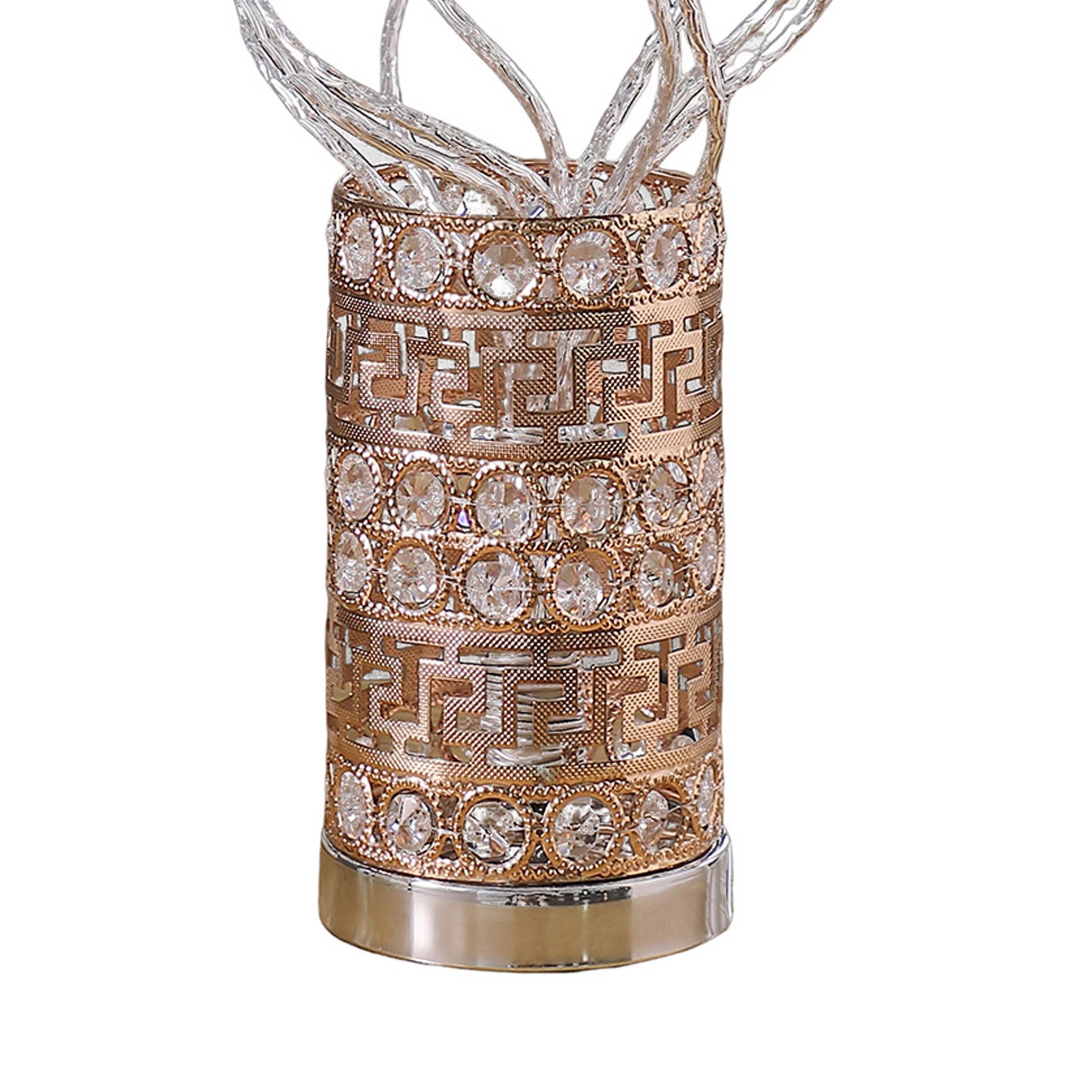 Back. Manhattan Lane - Table Lamp, Rose Bud Floral Vase, Cage Chrome 22 Inch - Rose, Chrome.