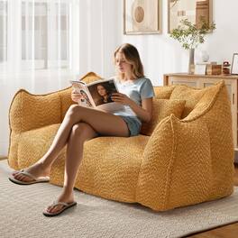 Aukfa - Soft Beanbag Chair with High Resilience Foam Core - Square Recliner Sofa for Two People, Gaming/Reading/TV - Yellow