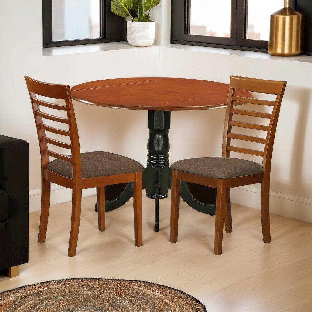 Angle. FurniFact - Set of 2 Wooden Dining Chairs – Brown Kitchen Chairs with Cushions - Saddle Brown.