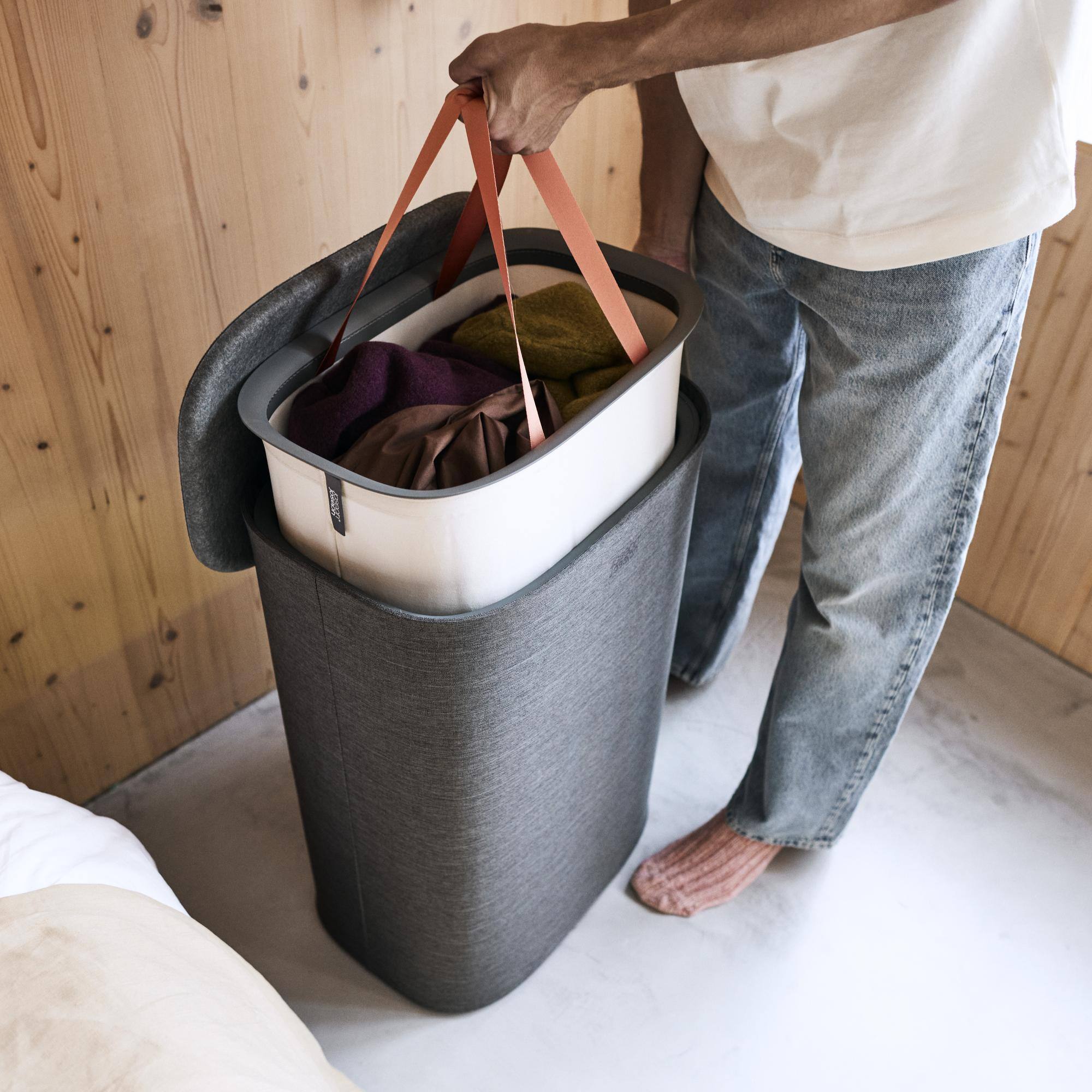 Alt View 4. Joseph Joseph - Tota 2 One 60-liter Easy-Empty Laundry Separation Hamper - Forest Grey.