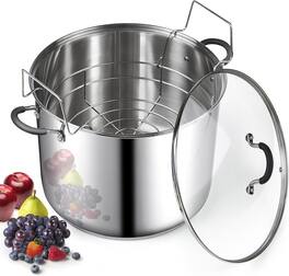 Cook N Home - Professional 24 Qt S/S StockPot w/ Lid, Water Bath Canner w/Jar Rack for Canning,Jar,Stay-Cool Handle, induction safe - Stainless Steel